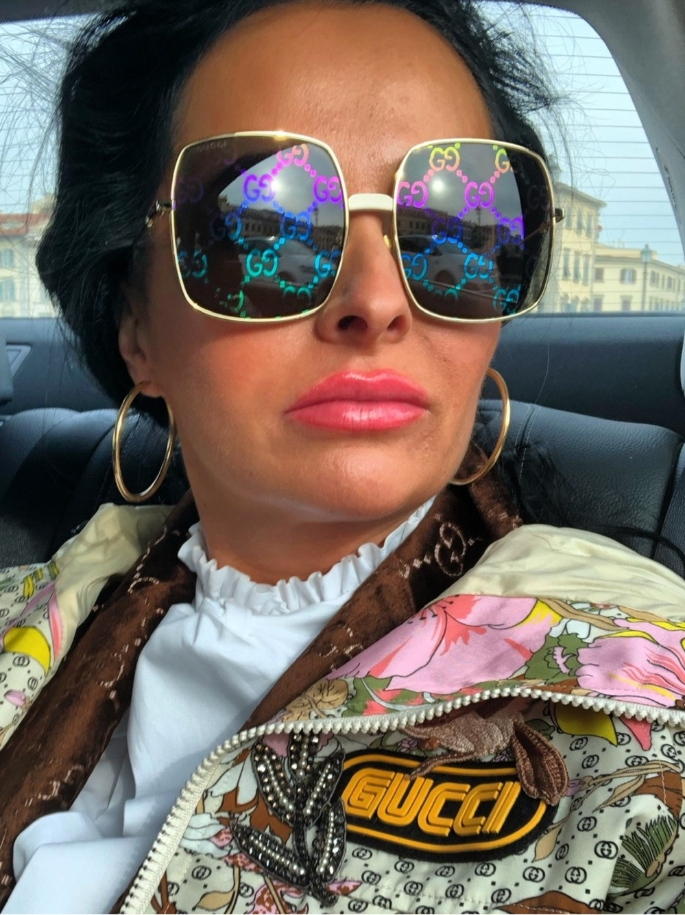 Gucci GG Monogram Rainbow Lens Sunglasses Gold Frame Statement